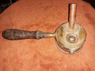 Unusual Antique Brass Handled Oil Burning Hand Lamp Patented Nr