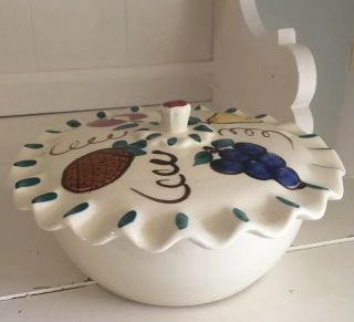 Rare Purinton Pottery Usa Covered Dish W/ Fluted Lid Edge 7” Hand Painted Retro