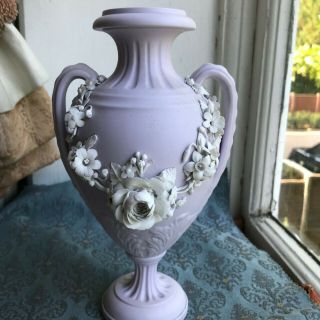 Old Antique Mauve Bisque Porcelain Floral Decorted Victorian Urn Vase C.  1890