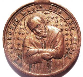 Our Lady Of Perpetual Help & Saint Alphonsus Liguori - Antique Medal Pendant