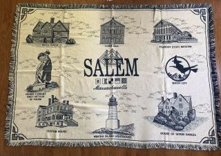 Salem Massachusetts Witch House Lighthouse Cotton Afghan Throw Blanket Nos Rare