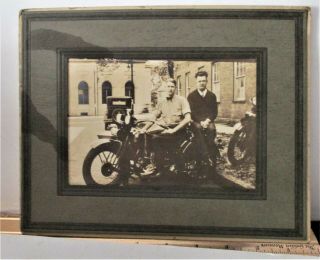 Antique Cabinet Photograph - Man On Motorcycle W/ Man Sitting On Back