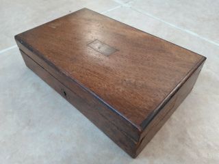 Antique Wooden Box With Brass Inlay.  Ideal Jewellery Box