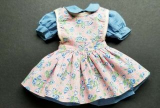 Vintage Blue Doll Dress With Pink & Blue Floral Pinnafore Fits 16 " Dolls
