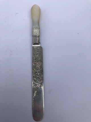 Antique Sterling Silver & Mother Of Pearl Butter Knife - Birmingham 1897 W.  H.  L.