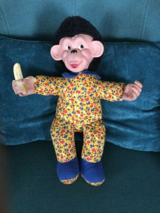 Vintage Rubber Face/hands Monkey With Banana Reliable Toy Company