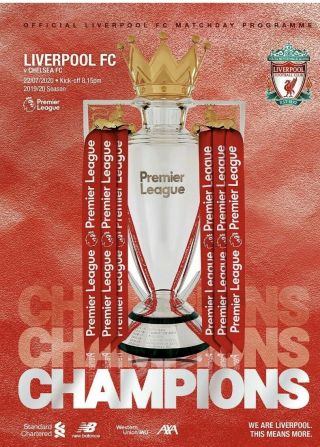 Liverpool V Chelsea Champions Rare Match Programme 22/7/20