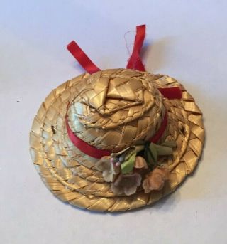 Vintage 1950s Ribbon Straw Floral Hat Fits Ginny Jill Wendy Cissette Muffie Doll