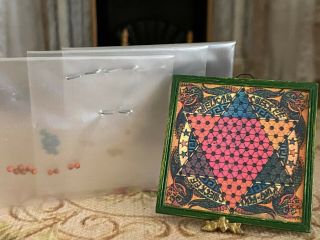 Vintage Miniature Dollhouse Framed Artisan Chinese Checker Board & Real Marbles