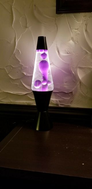 Rare Vintage 1998 Lava Lamp Lite Silver Streak Purple Wax Clearliquid Black Base
