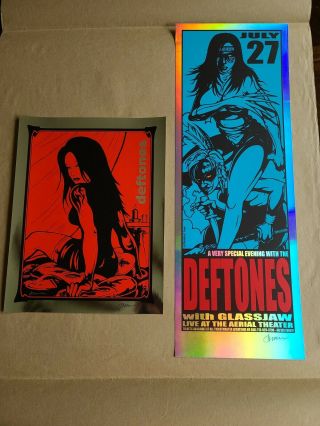 2 Deftones 2000 Handbills Foil & Rainbow Foil Jermaine Rogers Rare Signed