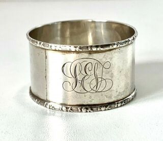 Antique 1906 Solid Sterling Silver Engraved Napkin Ring - William Hutton & Sons