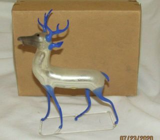 German Blown Glass Reindeer Figural Ornament Rare Blue Antlers