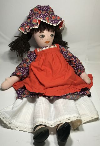 Vintage 25 " Stuffed Rag Doll Hand Made Yarn Hair
