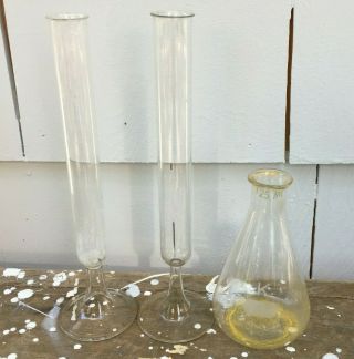 Antique Science Chemistry Lab Glassware Footed Test Tubes Conical Bottle