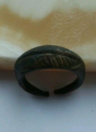 Ancient Viking Old Copper Ring With An Ornament Rarity 12 - 13 Century.
