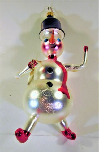 Rare 1994 Vintage Christopher Radko Christmas Ornament Snowman With Ice Skates