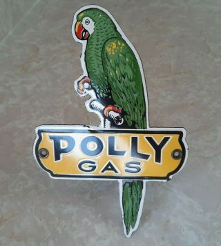 Rare Vintage Porcelain Die Cut Metal Polly Gas Parrot Service Station Sign