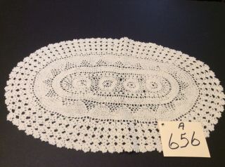 17” X 11” Oval Vintage Doily Hand Crocheted Antique White Cotton Old Fashioned