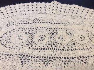 17” X 11” Oval Vintage Doily Hand Crocheted Antique White Cotton Old Fashioned 2
