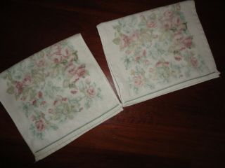 Vintage Laura Ashley Cottage Rose Green Floral (2) Hand Towels Set