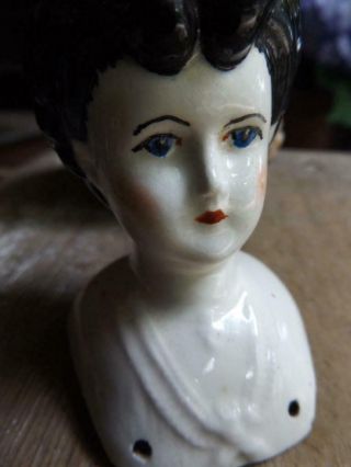 Vintage Or Antique Porcelain China Doll Head Tm Mark On Back Hand Painted