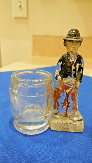 Antique Charlie Chaplin Glass Candy Container Bank W/original Paint