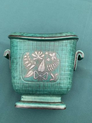 Rare 1929 Gustavsberg Argenta Art Deco Floral Silveroverlay Vase Perfect