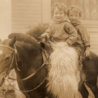 Wooly Chaps Cowboy Costume Twin Boys On Rental Pony 1930s Vintage Photo