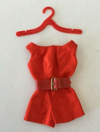 Vintage 1962 - 63 Mattel Barbie Doll Pak Red Scoop Neck Playsuit Red Belt 3 Day