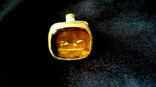 Antique Brass Watch Fob With Citrine Seal Carved With A Fox