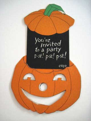 Rare Vintage Halloween Invitation With Pop - Up Pumpkin Top