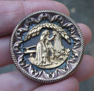 1&6/16 " Antique Brass Couple Writing On Tree Scene Button