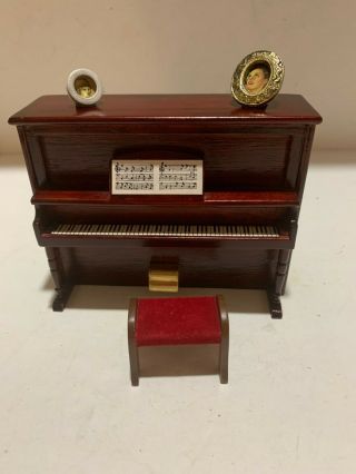 Vintage Dollhouse Miniature Wooden Piano & Bench