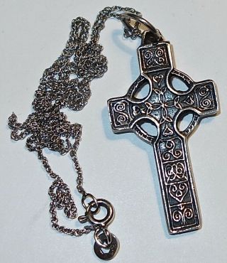 Antique Handmade Sterling Silver Cross Pendant On A 18 " Sterling Silver Chain