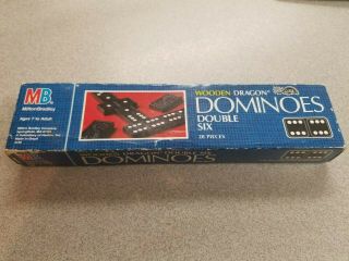 Milton Bradley - Mb - Wooden Dragon Double Six Dominoes - 28 Piece - 1983 - Rare