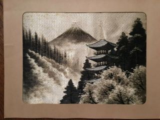 1940/50s Vintage Japanese Asian Silk Embroidery Art Mt Fuji