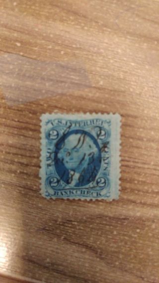 Rare 1866 George Washington 2 Cent Stamp Bank Check Blue Vintage