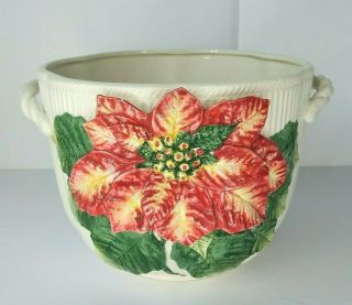 Rare Vintage 1991 Fitz & Floyd Large Ceramic Planter Pot With Handles Floral