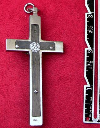 FRENCH Carmelite Nun ' s Antique Bronze & Ebony Wood Habit Rosary Crucifix Cross 3