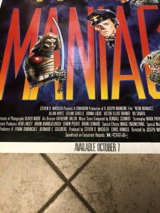 Neon Maniacs Vtg Movie Poster.  Great Artwork 1987.  Poster / Very Rare 3