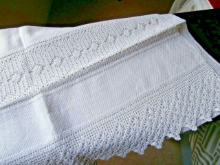 Large Vintage White Cotton Huckaback Weave Towel With Lace Panels 30 " X 26 "