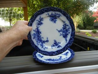 Antique Flow Blue 10 " Dinner Plates / Touraine / Stanley Potteries