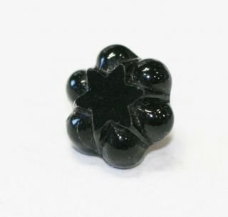 Small Antique Victorian Black Glass Swirlback Charmstring Button With Star