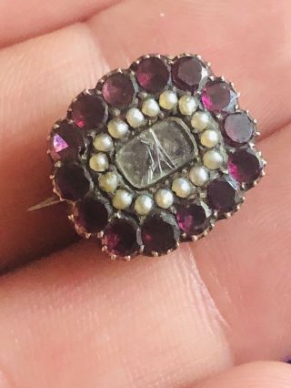 Antique Georgian Rolled Gold & Flat Red Garnet Brooch Rare Collectable 1820s