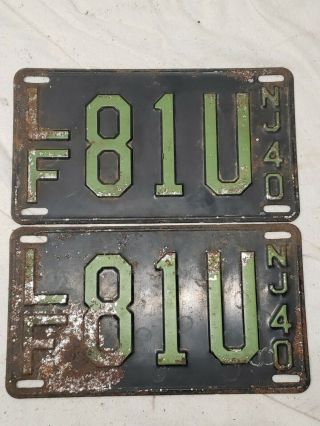 Antique Vintage 1940 Jersey Nj License Plate Plates Matched Set Kf354 Kf 354