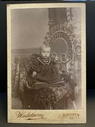 Htf Antique Cabinet Card Photo Cute Baby In Dress Brenham Texas Tx 1890s