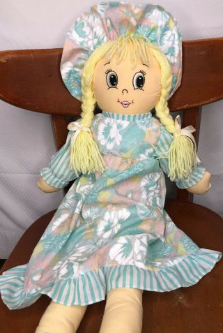 Vintage Rag Doll Yarn Hair 28 Inches Floral Dress Kids Of America Euc