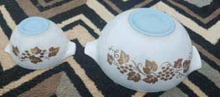 Vintage Pyrex Chip And Dip Set White On Pale Blue W/ Gold Grapes Rare 1950 