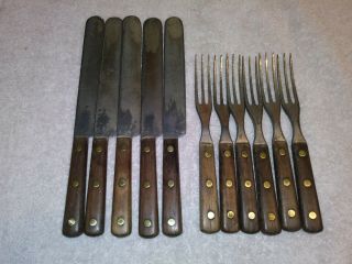 Antique Set Civil War Era Clement Hawkes Flatware Knives & Forks Inlay